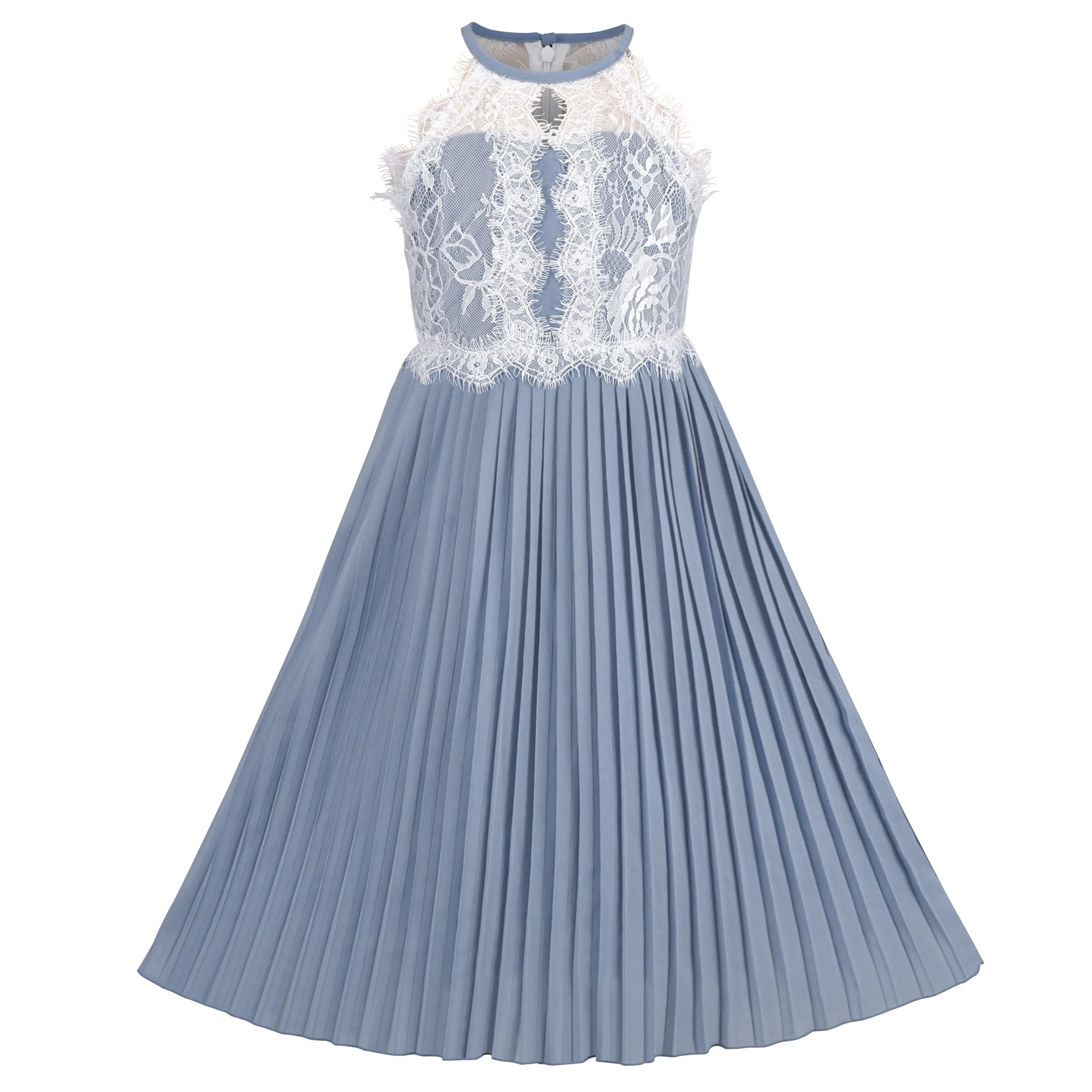 Girls Dress Haze Halter Princess Pleated Formal Party Wedding Size 6-12 Years