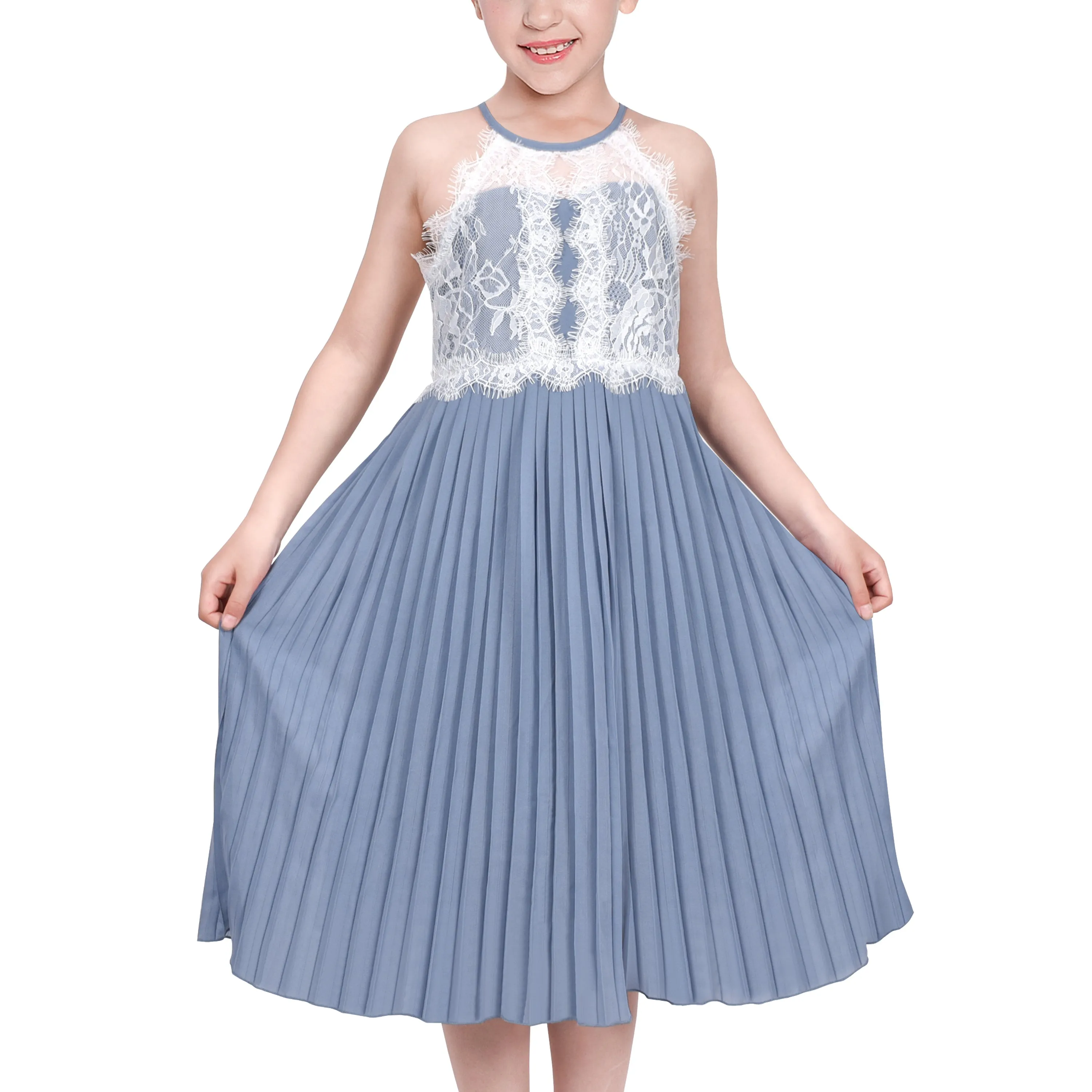Girls Dress Haze Halter Princess Pleated Formal Party Wedding Size 6-12 Years