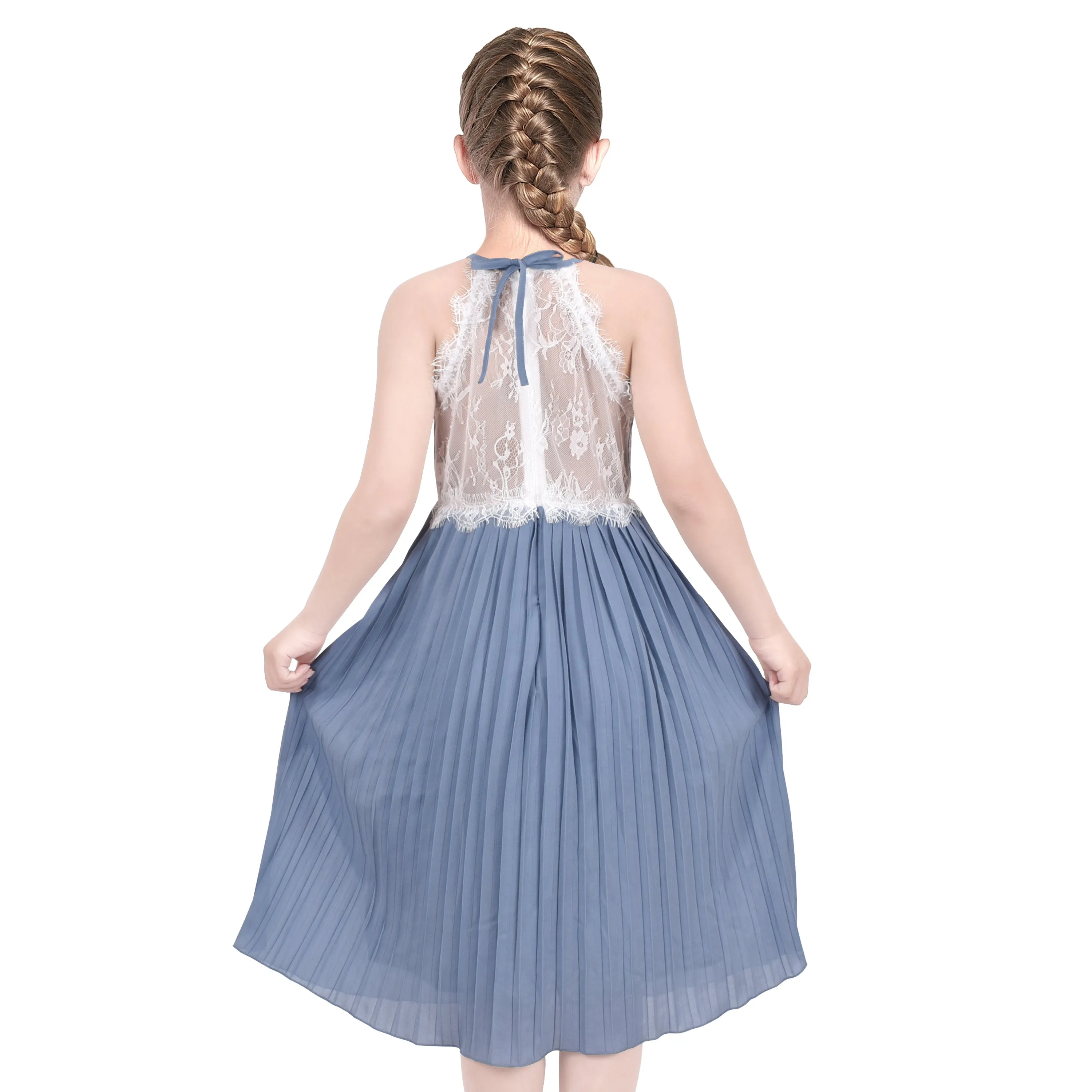 Girls Dress Haze Halter Princess Pleated Formal Party Wedding Size 6-12 Years
