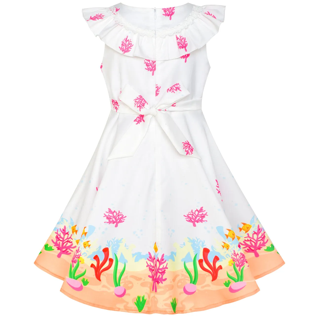Girls Dress Mermaid Princess Ruffle Collar Party Dress Headband Size 2-6 Years