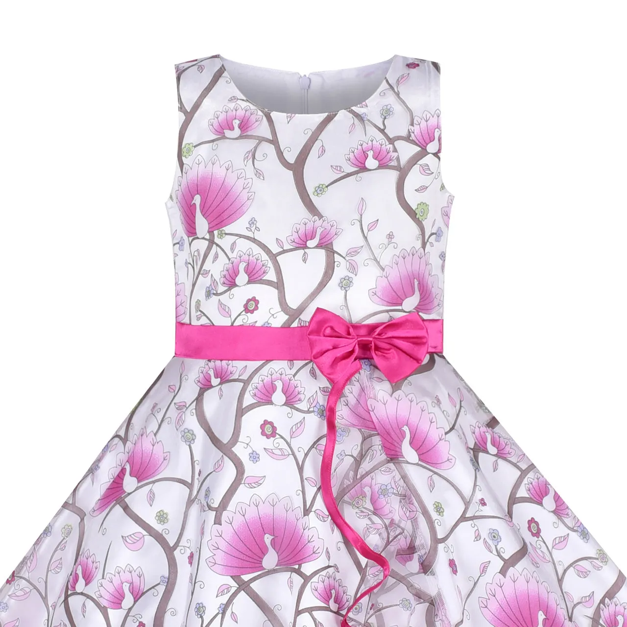 Girls Dress Purple Bow Tie Peacock Wedding Party Tulle Sleeveless Size 4-12 Years