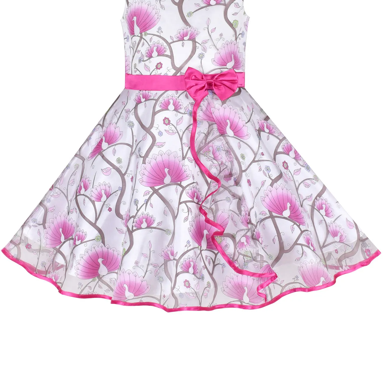 Girls Dress Purple Bow Tie Peacock Wedding Party Tulle Sleeveless Size 4-12 Years