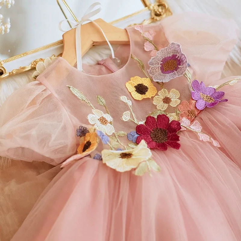 Girl's Dresses Vintage Flower Girls Dress For Wedding Evening Children Princess Party Pageant Long Gown