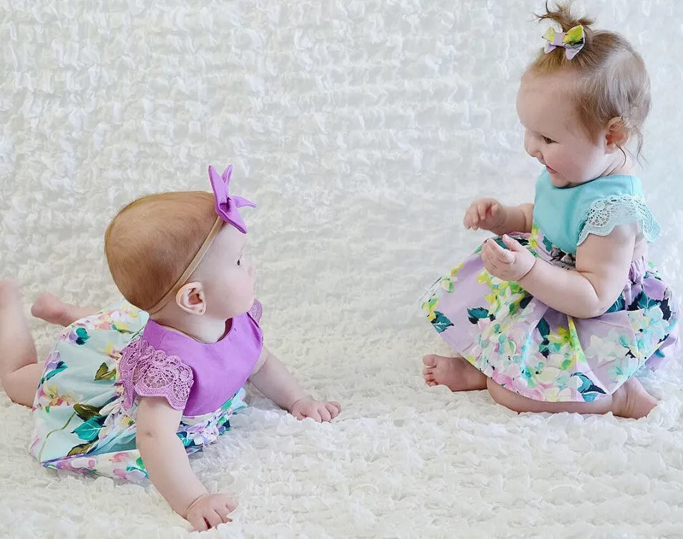 Girls Floral Romper Dress & Headband Set