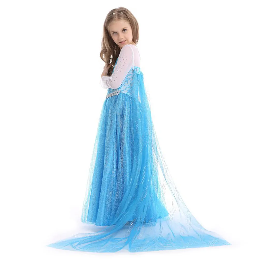 Girls Princess Dresses Costume Snow Party Dress up Blue Dress with Cape