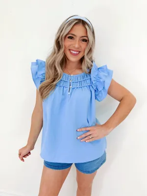 Girly Galore Ruffled Smocked Top -Blue