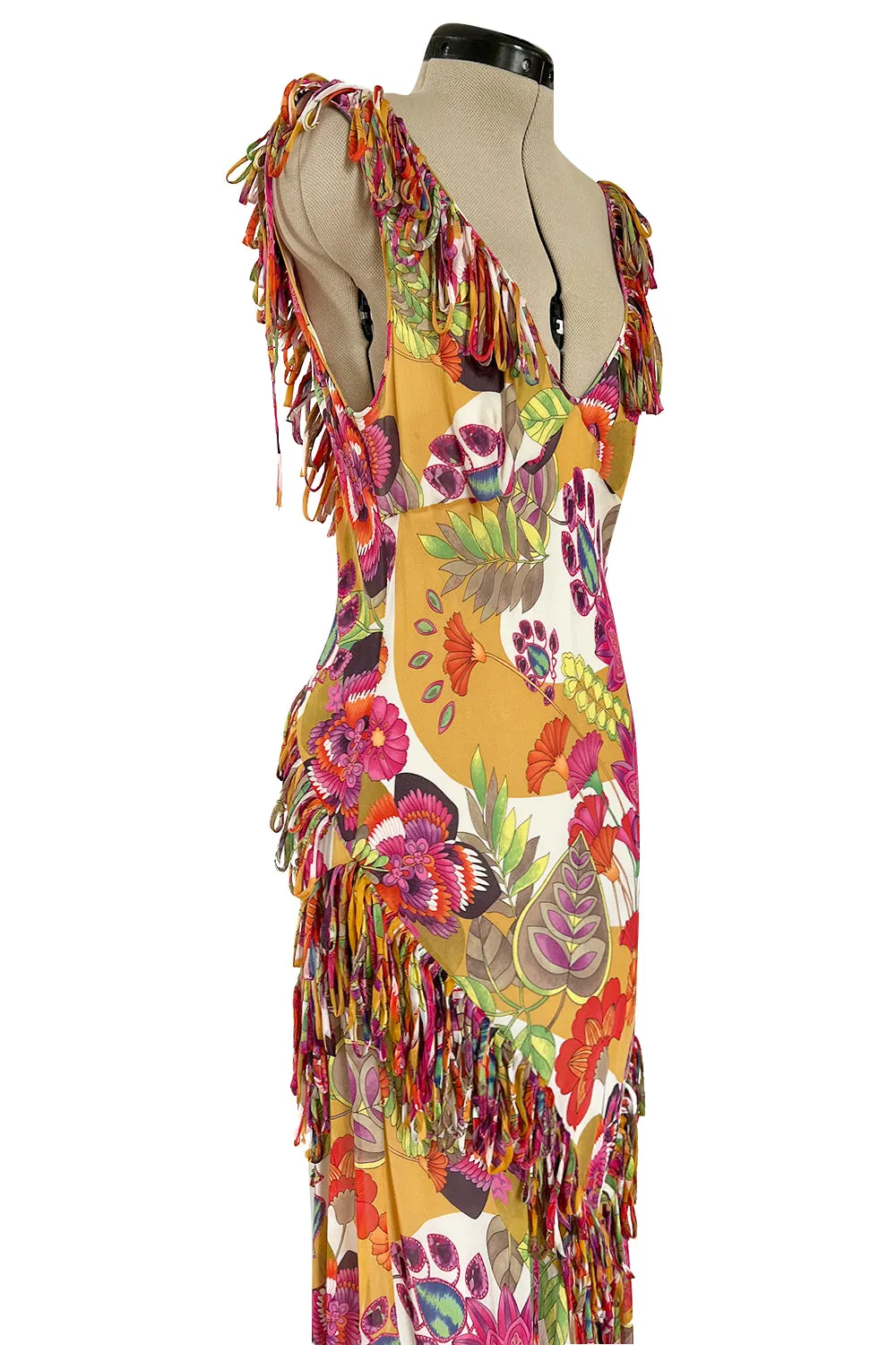 Gorgeous Spring 2005 Christian Dior by John Galliano Silk Print Dress w Flowered Edge Scarf