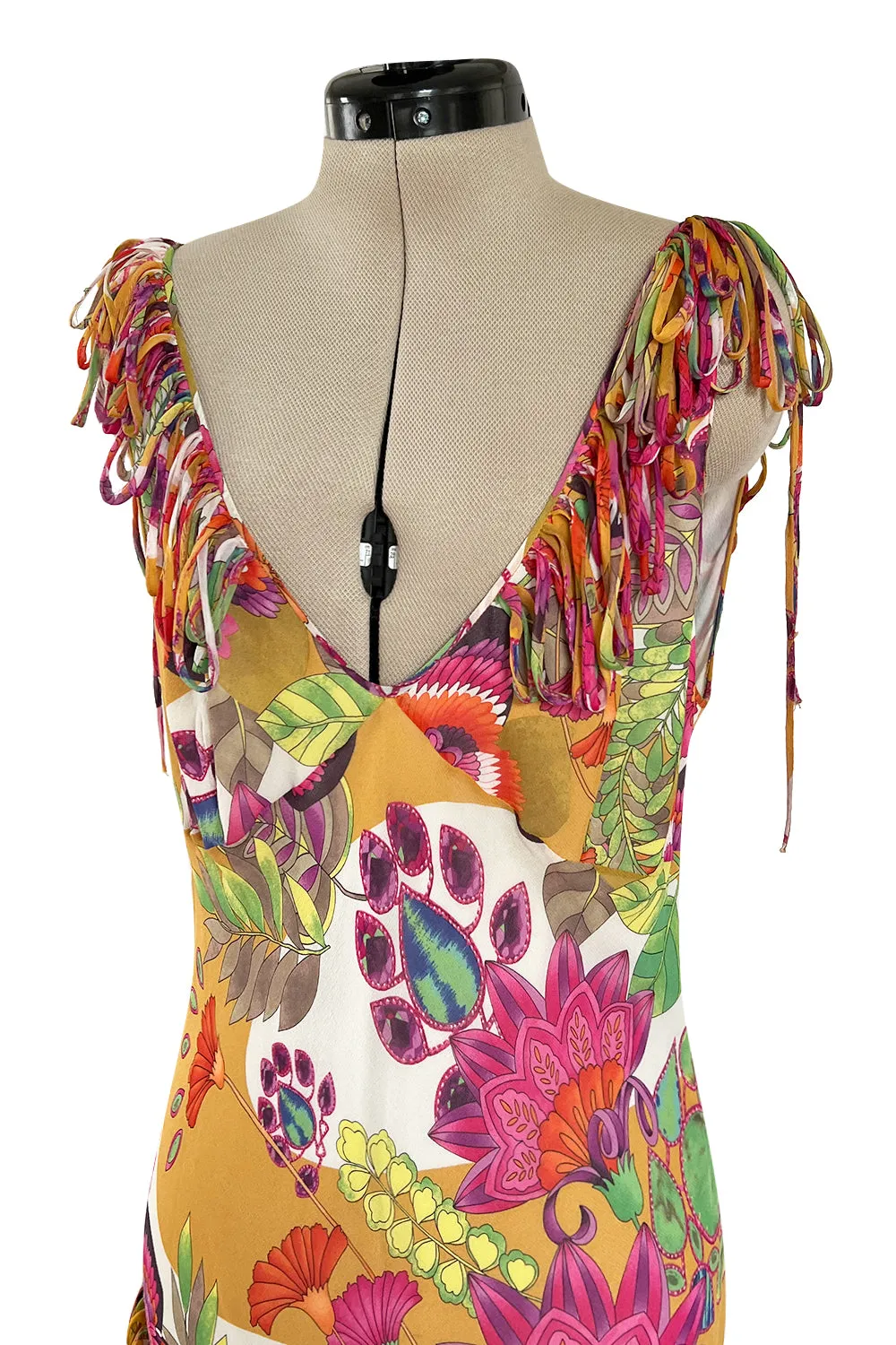 Gorgeous Spring 2005 Christian Dior by John Galliano Silk Print Dress w Flowered Edge Scarf
