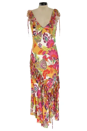 Gorgeous Spring 2005 Christian Dior by John Galliano Silk Print Dress w Flowered Edge Scarf