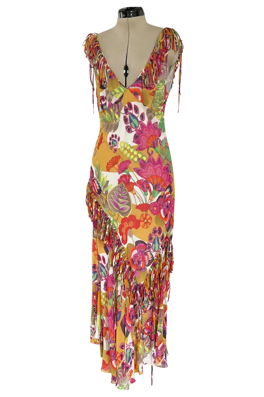 Gorgeous Spring 2005 Christian Dior by John Galliano Silk Print Dress w Flowered Edge Scarf
