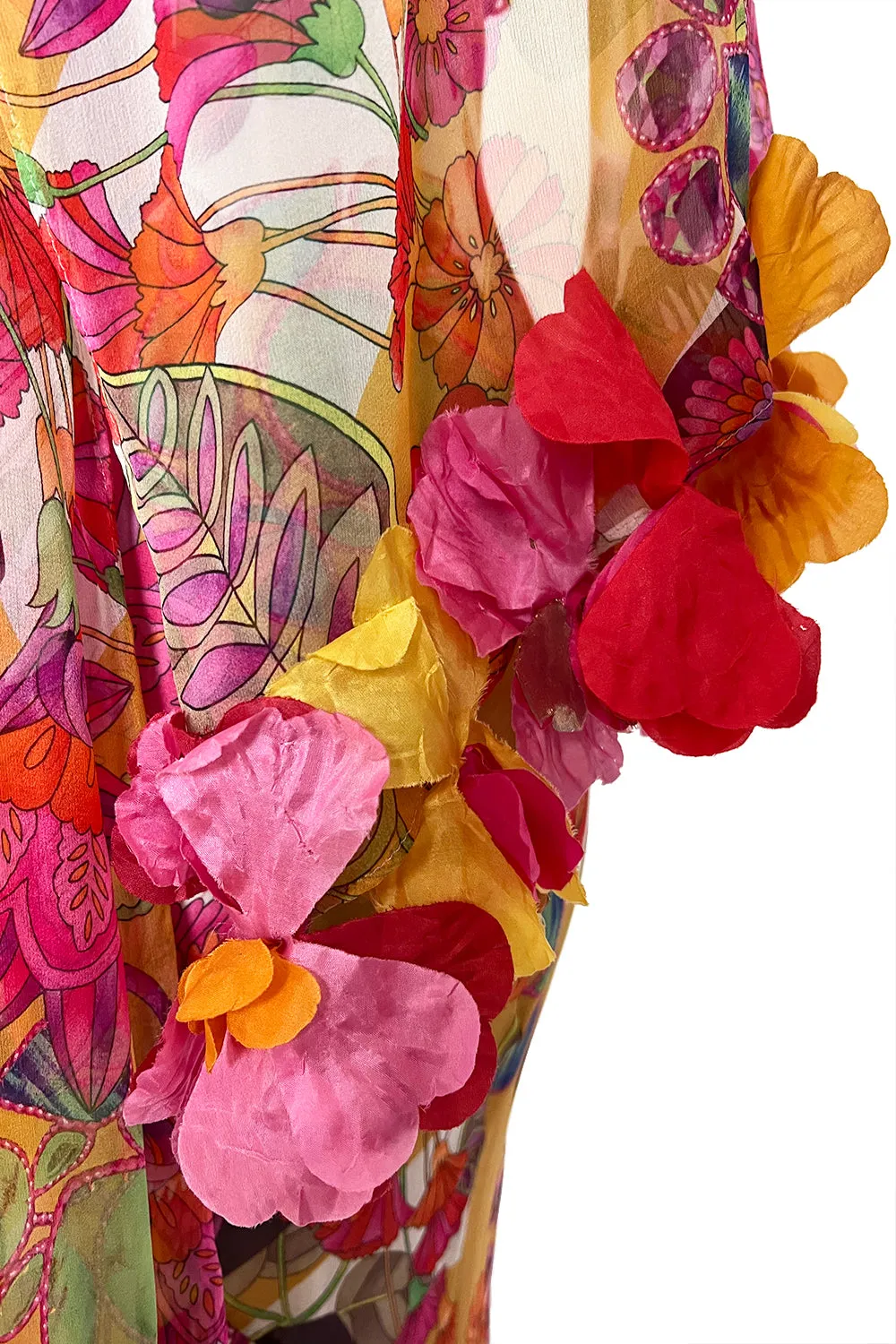 Gorgeous Spring 2005 Christian Dior by John Galliano Silk Print Dress w Flowered Edge Scarf