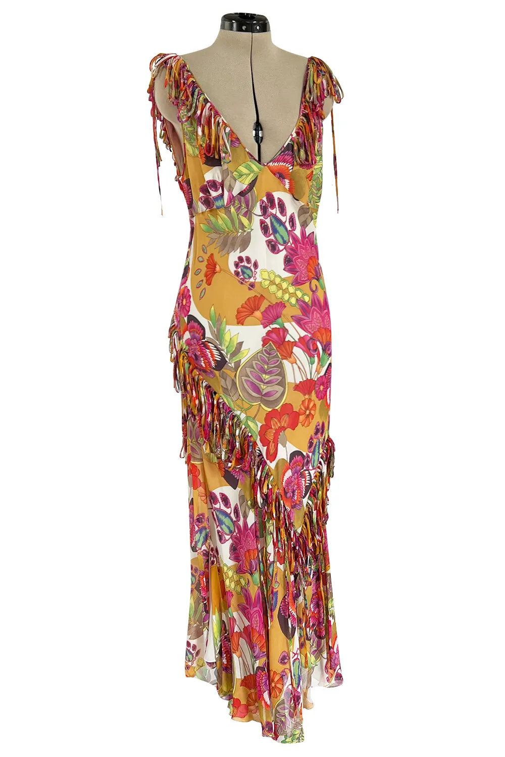Gorgeous Spring 2005 Christian Dior by John Galliano Silk Print Dress w Flowered Edge Scarf