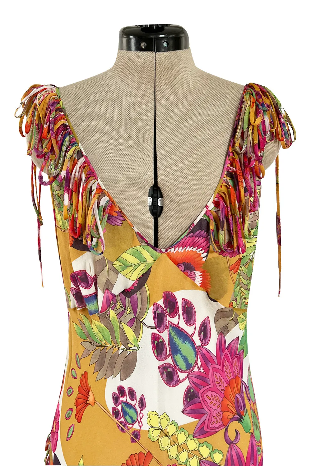 Gorgeous Spring 2005 Christian Dior by John Galliano Silk Print Dress w Flowered Edge Scarf