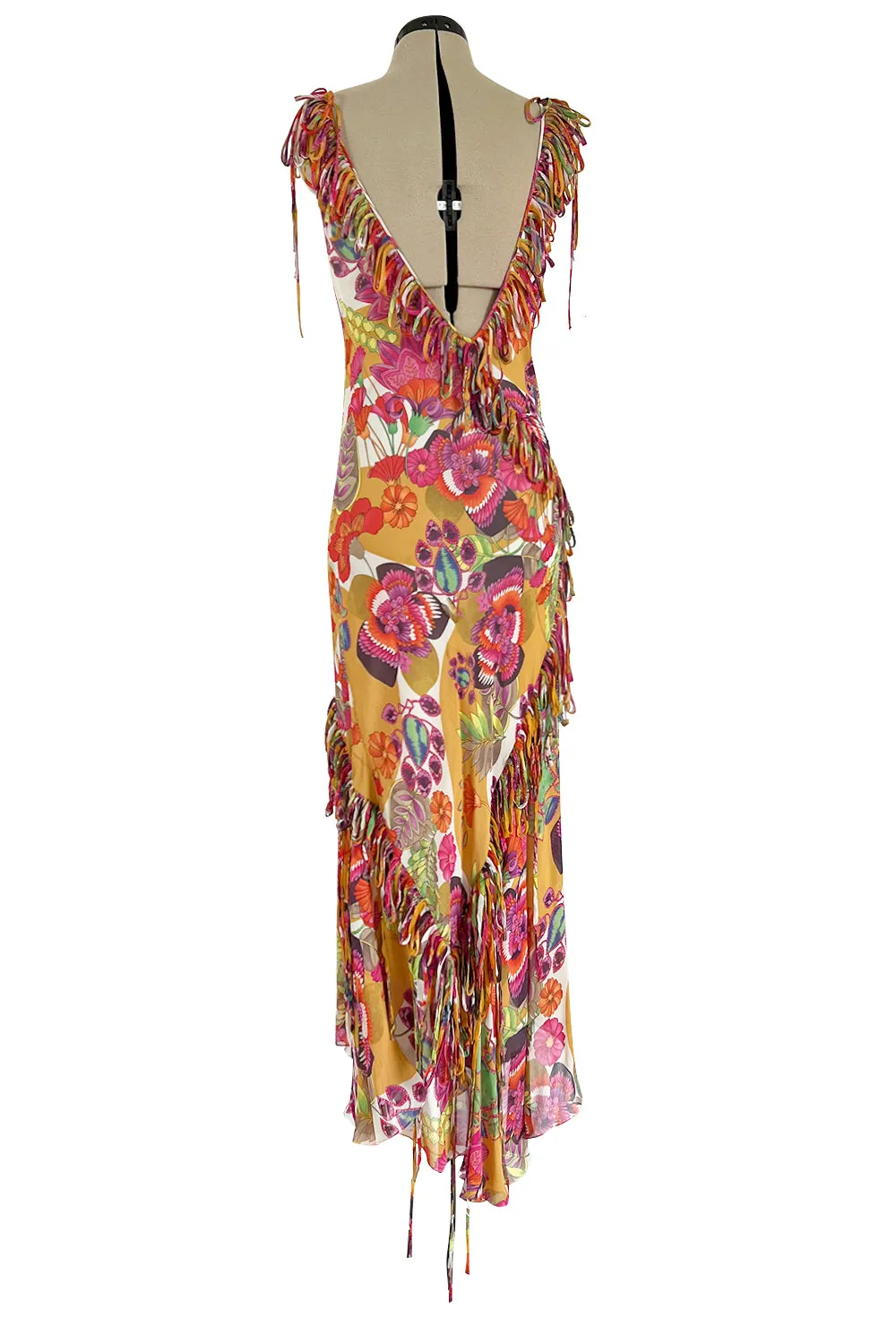 Gorgeous Spring 2005 Christian Dior by John Galliano Silk Print Dress w Flowered Edge Scarf