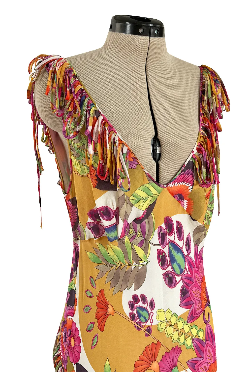 Gorgeous Spring 2005 Christian Dior by John Galliano Silk Print Dress w Flowered Edge Scarf