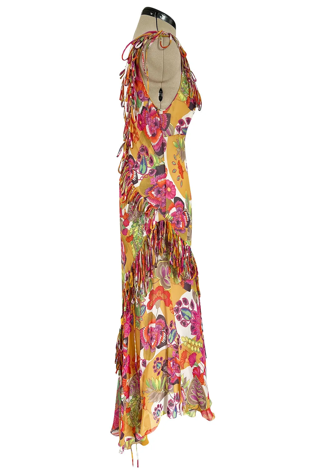 Gorgeous Spring 2005 Christian Dior by John Galliano Silk Print Dress w Flowered Edge Scarf