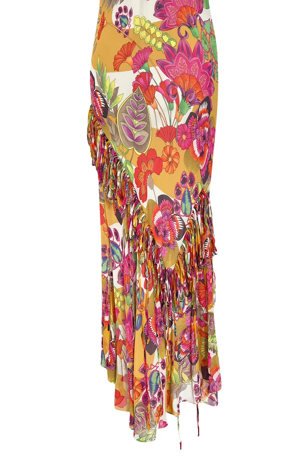 Gorgeous Spring 2005 Christian Dior by John Galliano Silk Print Dress w Flowered Edge Scarf