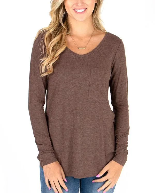 Grace & Lace Long Sleeve Pocket Tee - Solids
