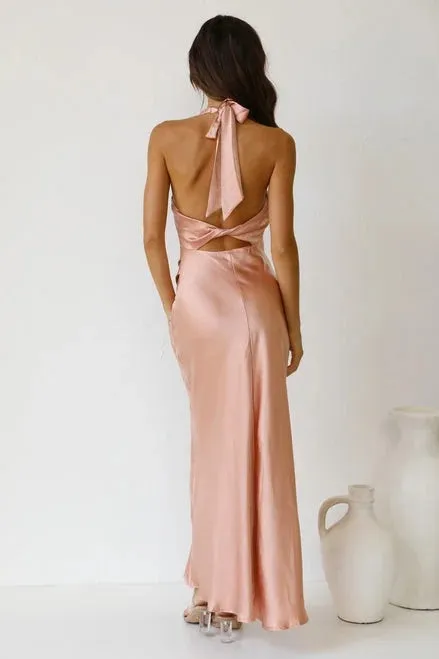 Halterneck Open Back Slit Wedding Maxi Dresses