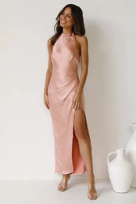 Halterneck Open Back Slit Wedding Maxi Dresses