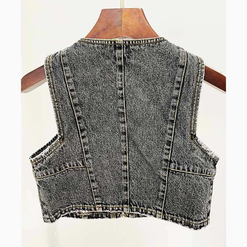 High-Waisted Faded Denim Tank Top   Shorts Suit