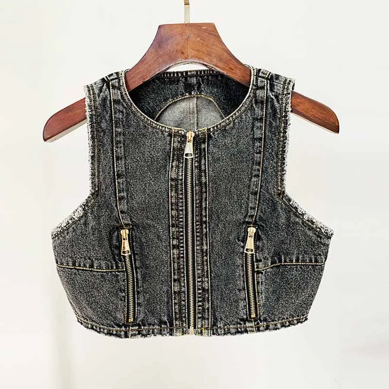 High-Waisted Faded Denim Tank Top   Shorts Suit