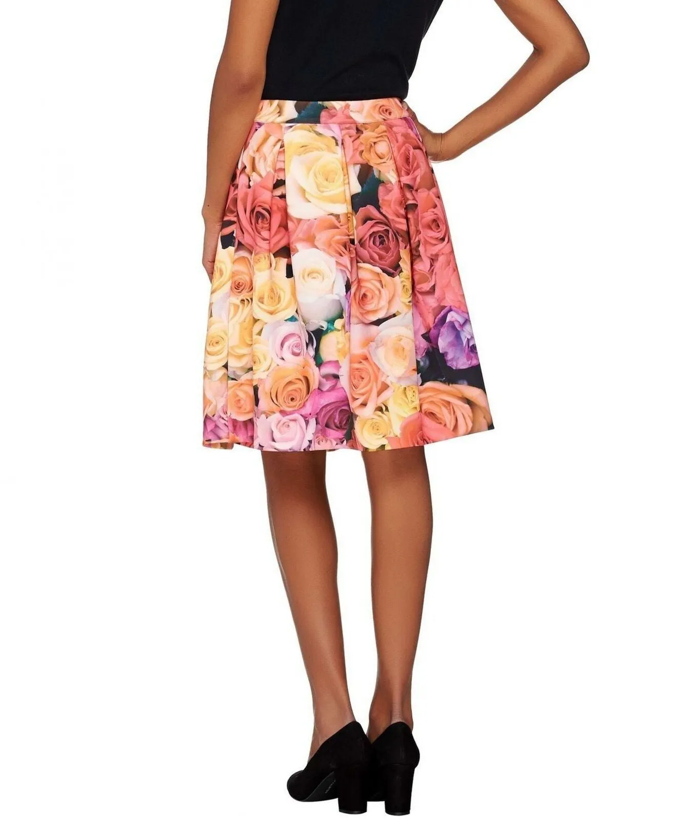 Isaac Mizrahi Live! Photoreal Pink Floral Printed Neoprene Skirt Plus 18W