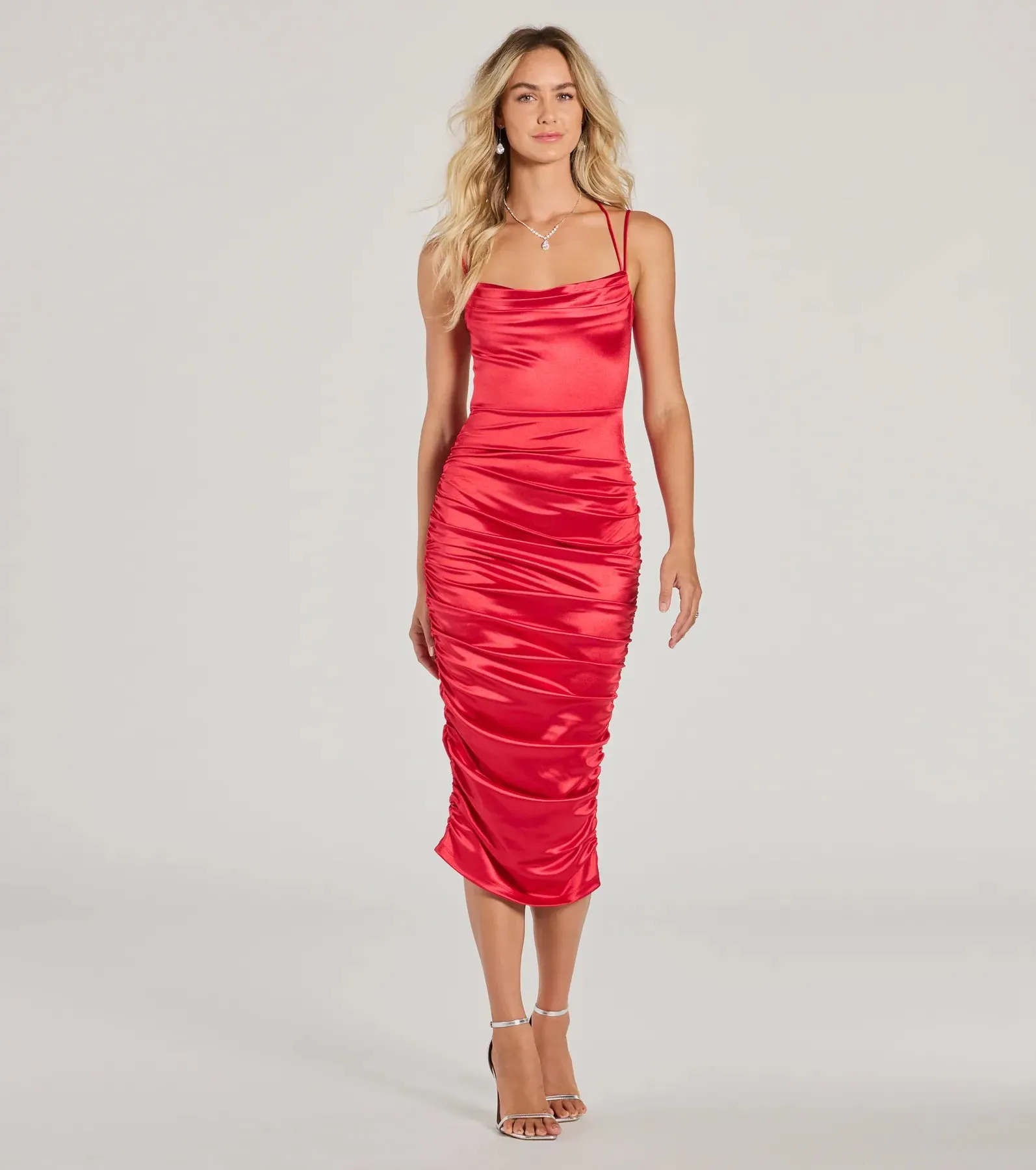 Ivette Formal Satin Lace-Up Midi Dress