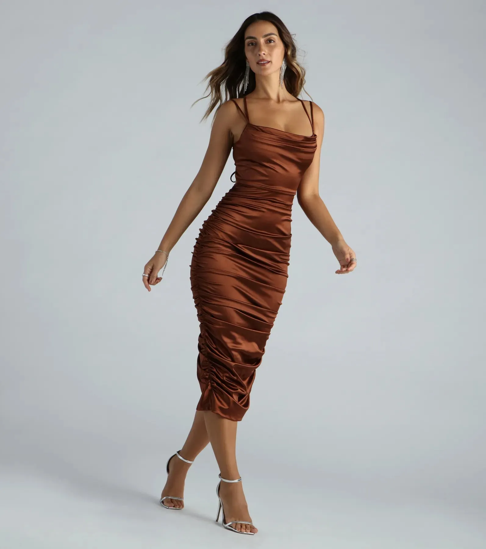 Ivette Formal Satin Lace-Up Midi Dress