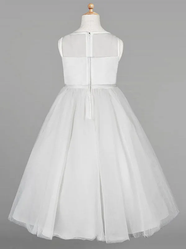 Ivory Tulle Jewel Neck Sleeveless A-Line Beaded Kids Social Party Dresses