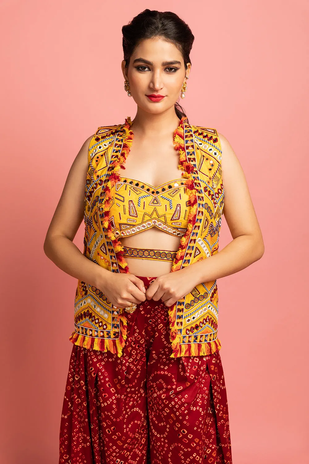 Jacket With Crop Top And Palazzo Pants