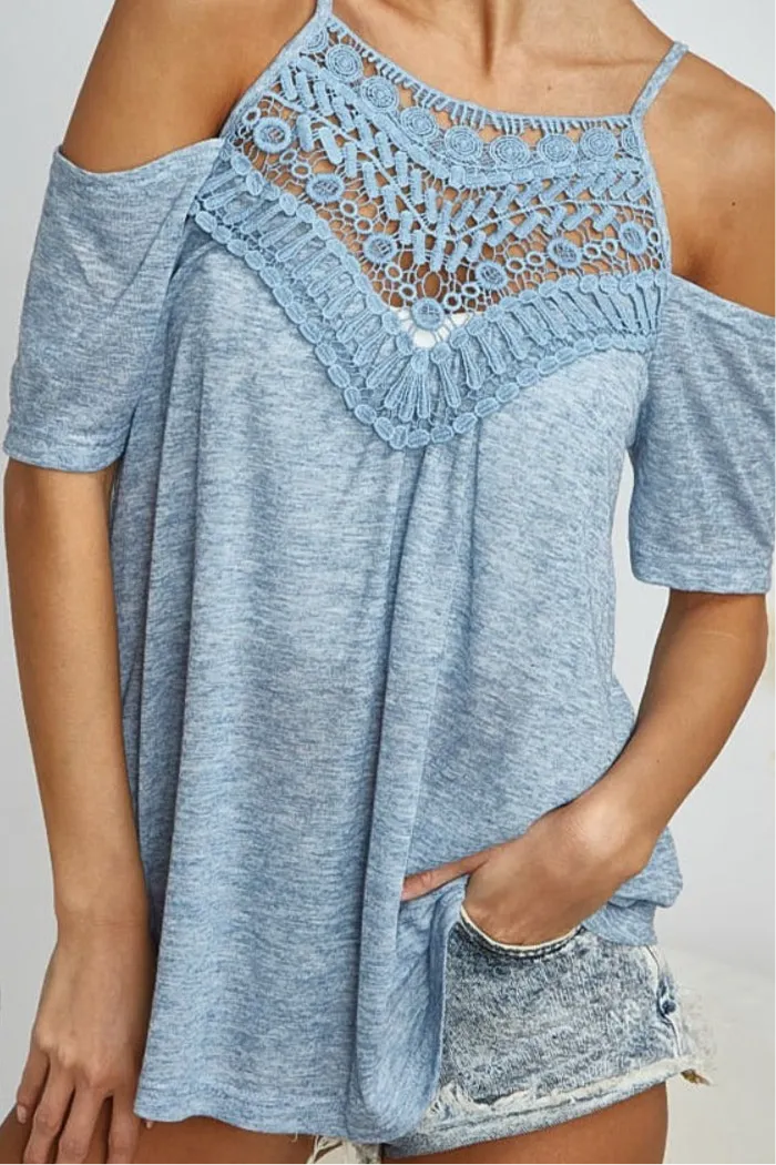 Jesse Blue Front Crochet Lace Adjustable Strap Top - Online Exclusive