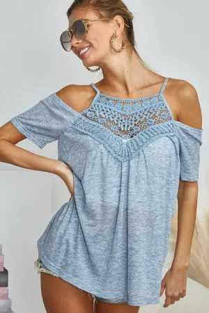 Jesse Blue Front Crochet Lace Adjustable Strap Top - Online Exclusive