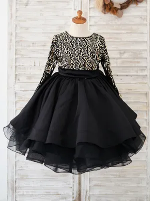 Jewel Neck Satin Fabric Long Sleeves Short Princess flower girl dress