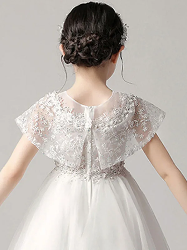 Jewel Neck Tulle Sleeveless Asymmetrical Princess Embroidered Kids Party Dresses