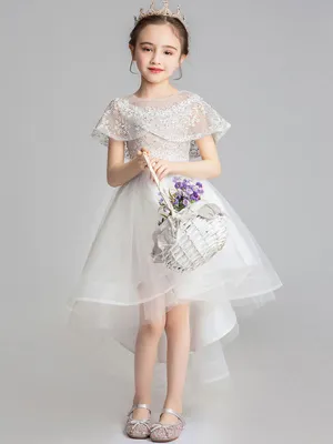 Jewel Neck Tulle Sleeveless Asymmetrical Princess Embroidered Kids Party Dresses