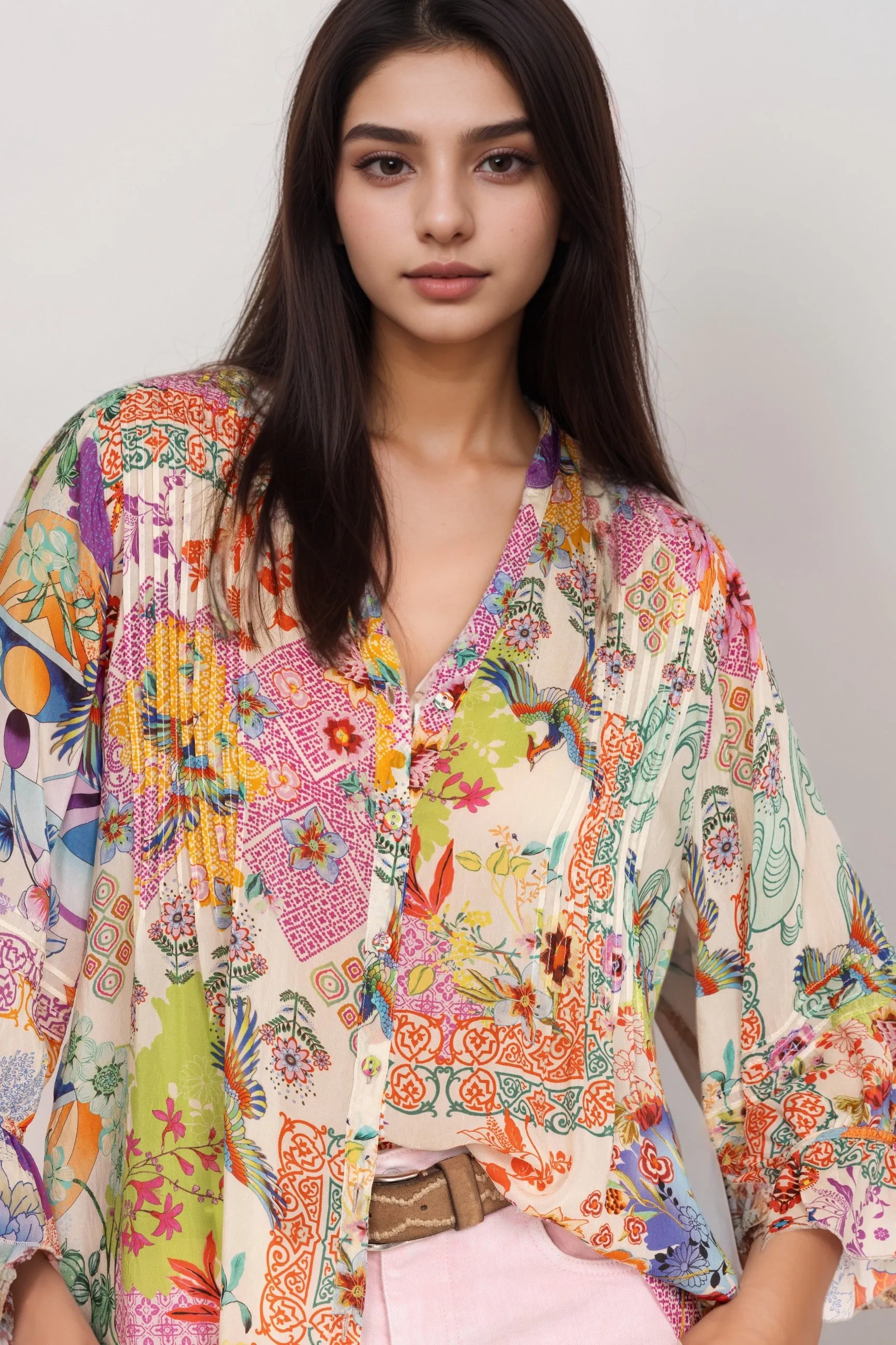 Johnny Was Vacanza Pintuck Blouse C13724B4