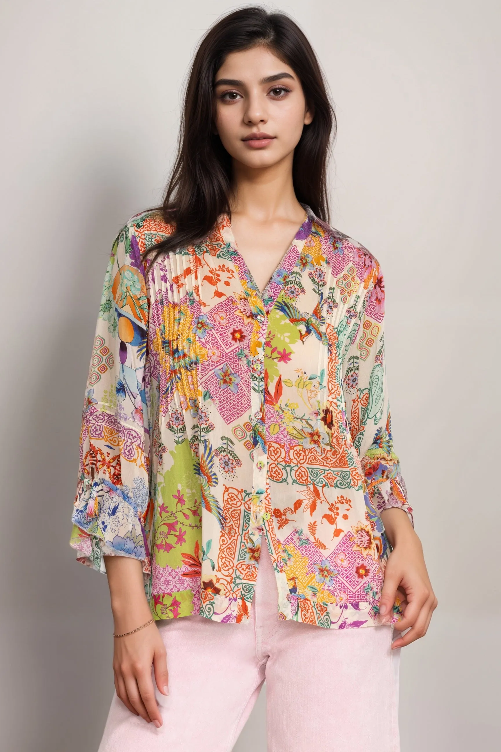 Johnny Was Vacanza Pintuck Blouse C13724B4