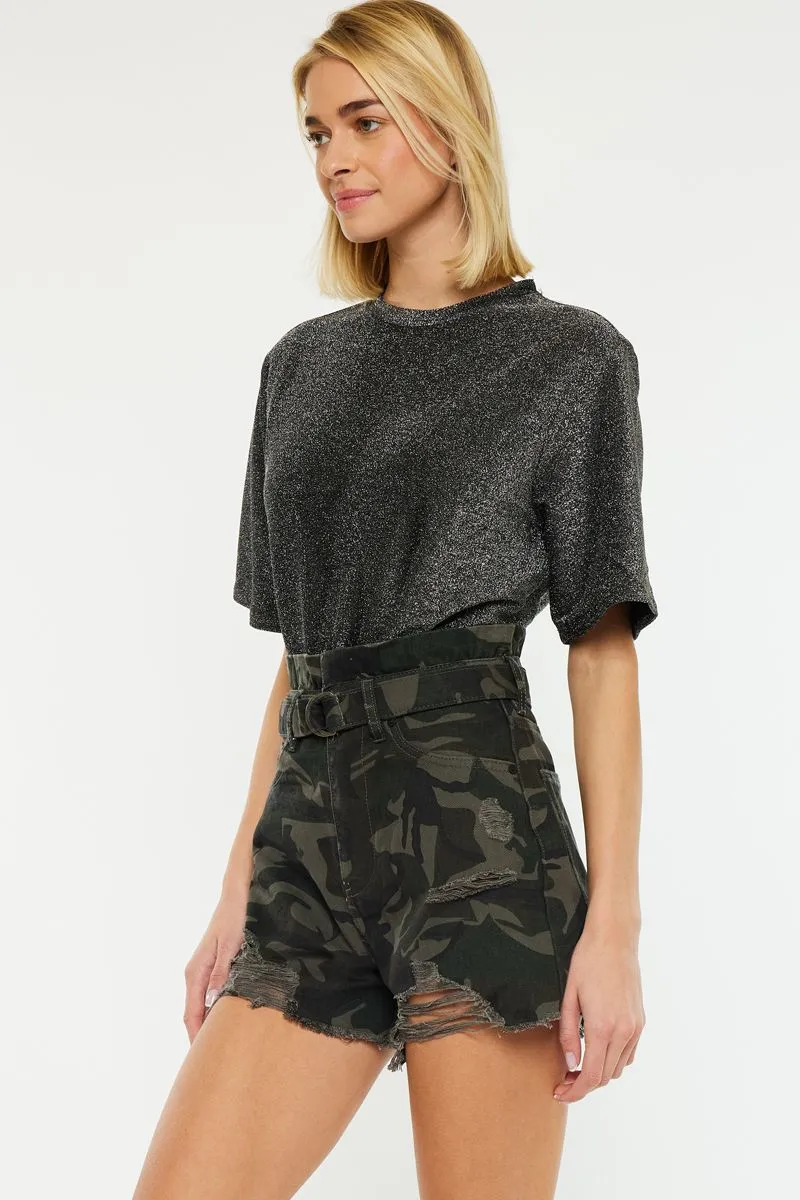 KanCan Combat Cutoff Denim Camo Shorts