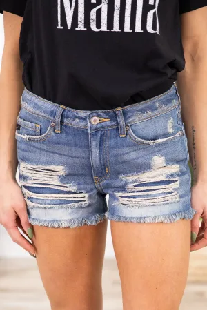 Kancan Mid Rise Destructed Fray Hem Shorts