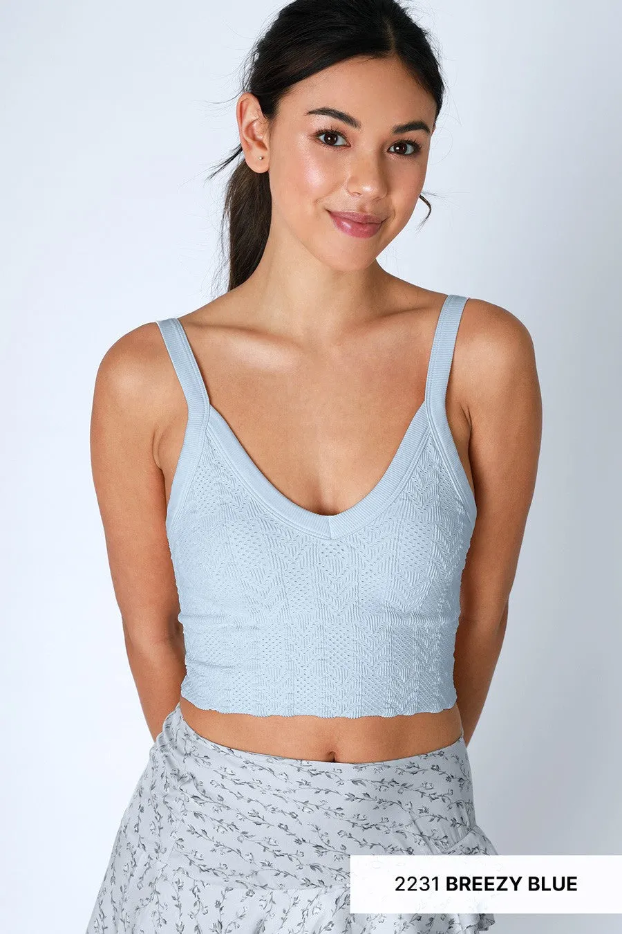 Lace Textured Crop Top with V-Neck – Elegant and Feminine