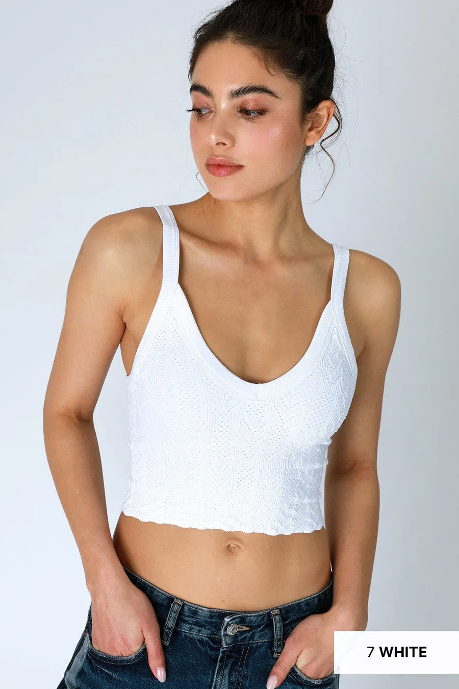 Lace Textured Crop Top with V-Neck – Elegant and Feminine