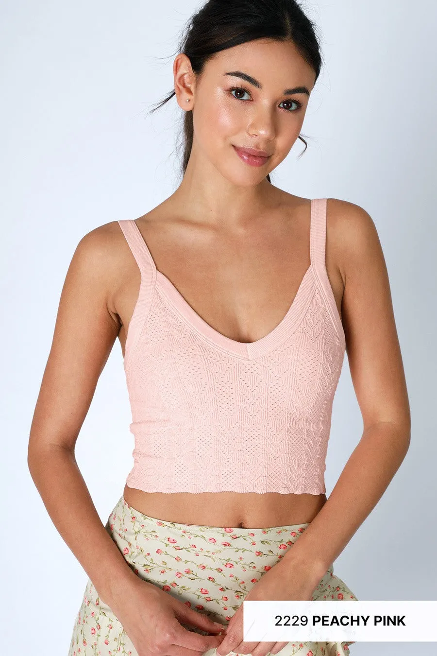 Lace Textured Crop Top with V-Neck – Elegant and Feminine