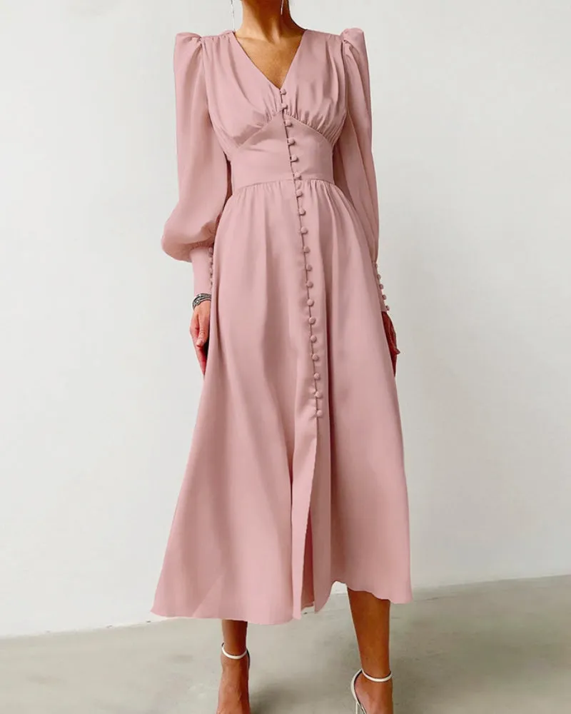 Lantern Bubble Sleeve Satin Midi Dresses Burgundy
