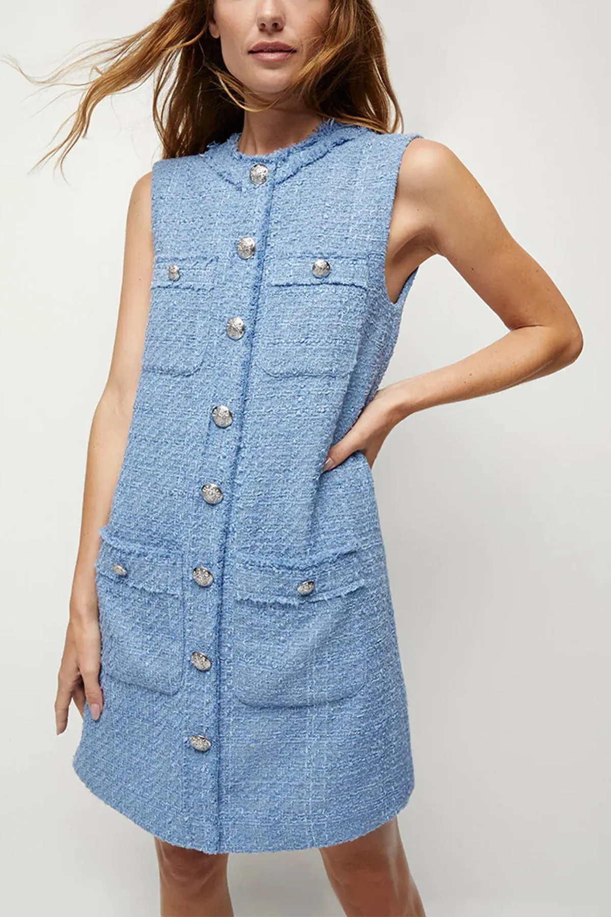 Laurel Tweed Dress in Skylight
