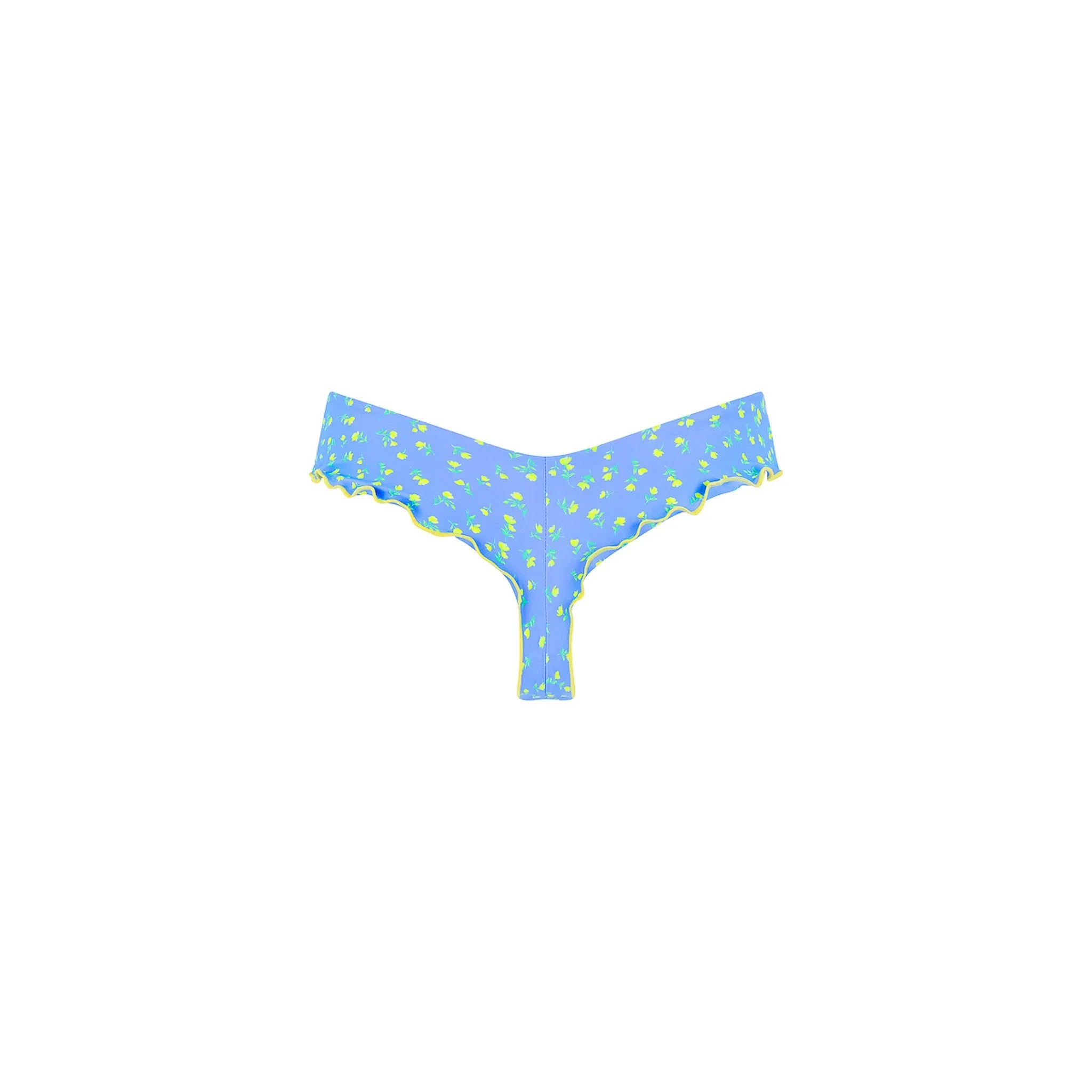 Lettuce Frill Thong Bikini Bottom - Lemon Bloom