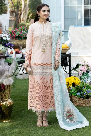Light Peach Embroidered Kameez Capri and Dupatta Pakistani Party Dress
