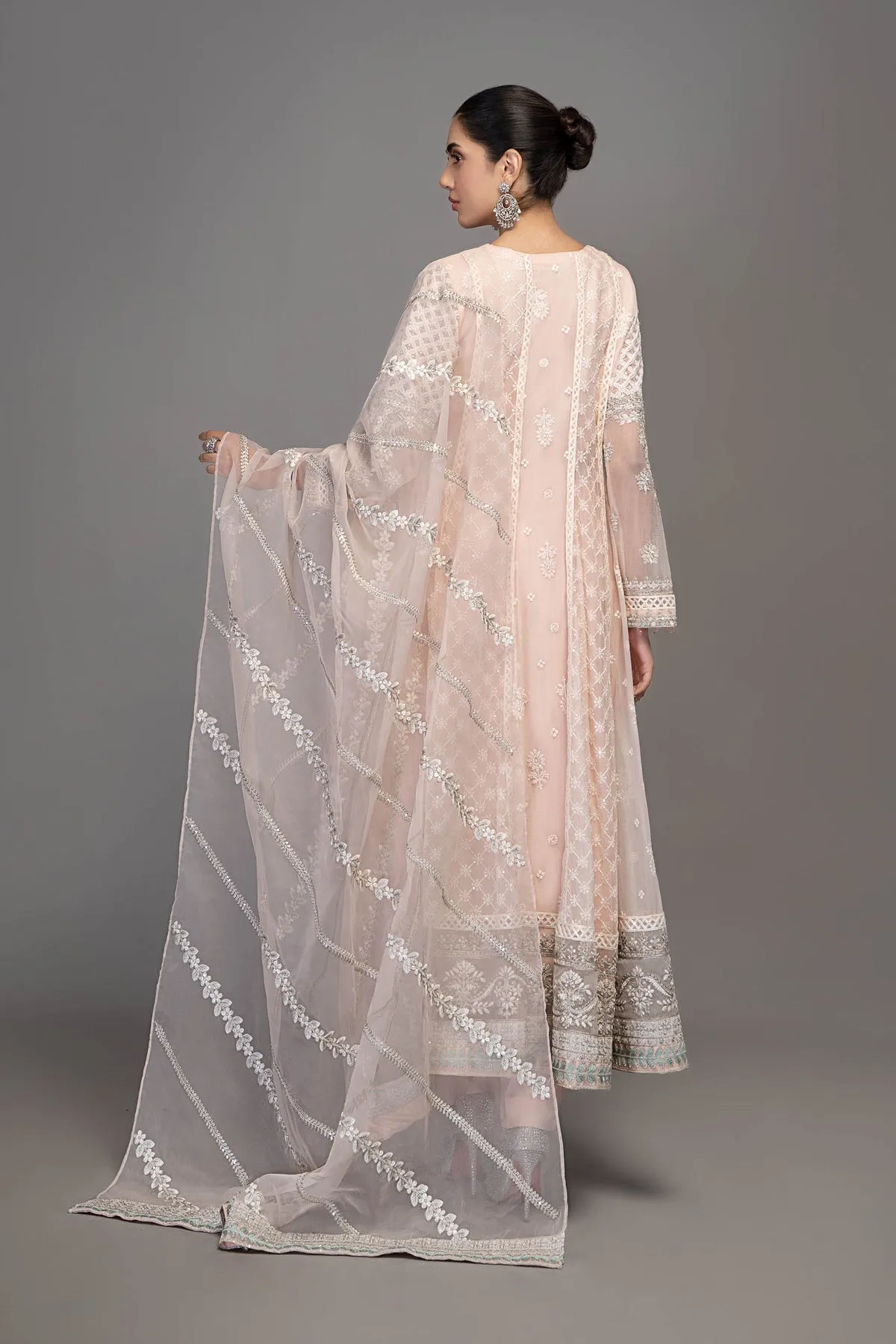 Light Pink Embroidered Anghrakha Style Pakistani Party Wear Frock