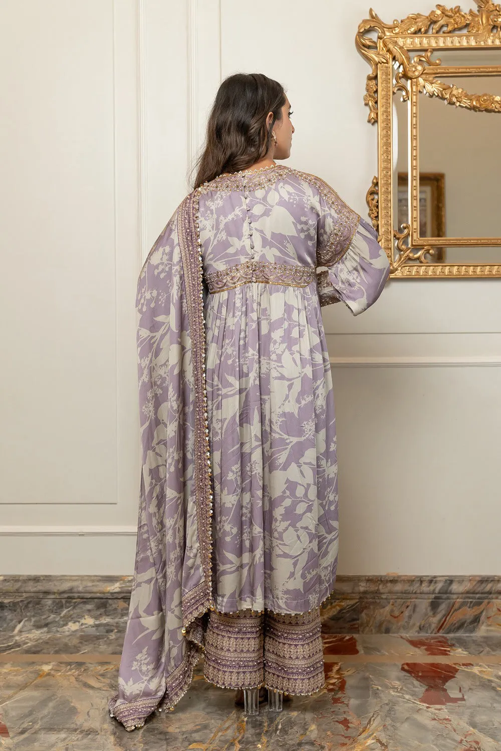 Lilac Silk Hand Embroidered Kurta Set