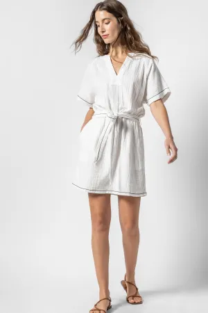 Lilla P Belted Split Neck Dress